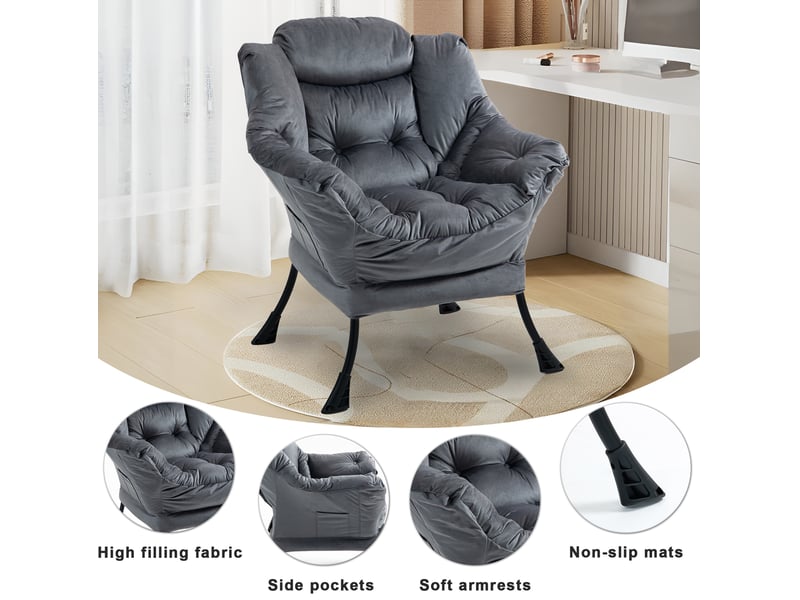  Fauteuil relax 65x81x95 cm support de nuque métal gris foncé  - Conforama D