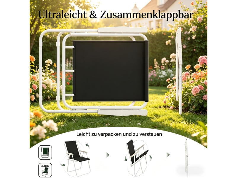  Fauteuil d'extérieur pliable 58 x 53 x 76 cm - avec accoudoirs - toile oxford 600d impermeable - structure métal - noir  - Conforama A