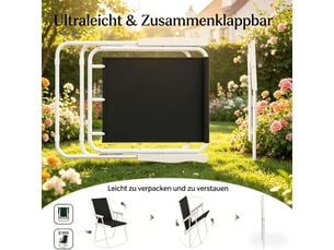 Fauteuil d'extérieur pliable 58 x 53 x 76 cm - avec accoudoirs - toile oxford 600d impermeable - structure métal - noir