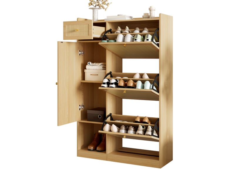  Meuble à chaussures,80,5x25x125 cm,3 abattants, tiroir et porte,mdf,naturel  - Conforama A