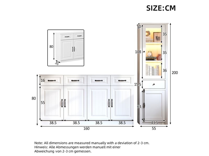 Meuble rangement buffet vitrine rangement 2 elements blanc mdf salon sejour maison homvra - Conforama E
