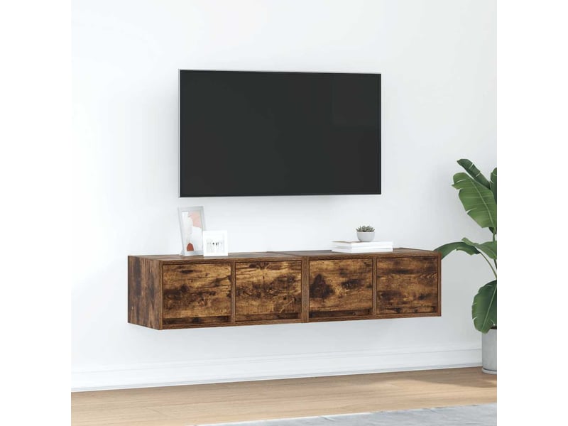  Lot de 2 meuble tv bas salon chêne fumé 60x31x25,5 cm bois d'ingénierie shl19496  - Conforama B