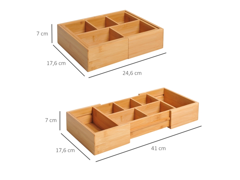 Organisateur de tiroir extensible en bambou naturel 24,6 x 17,6 x 7 cm  - Conforama C