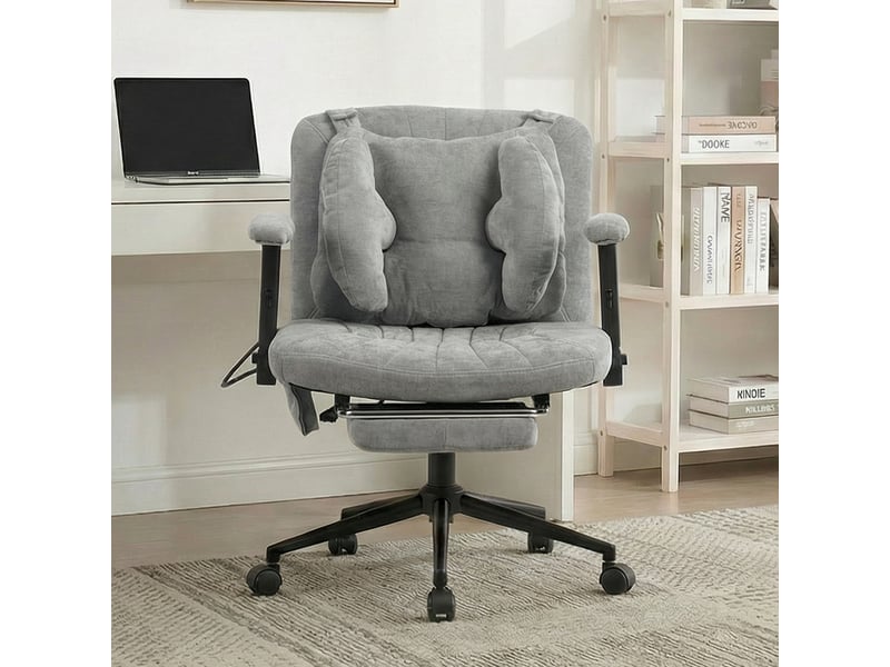  Chaise de bureau pivotante à hauteur réglable avec accoudoirs - lpospi - soutien lombaire gonflable, tissu gris  - Conforama C
