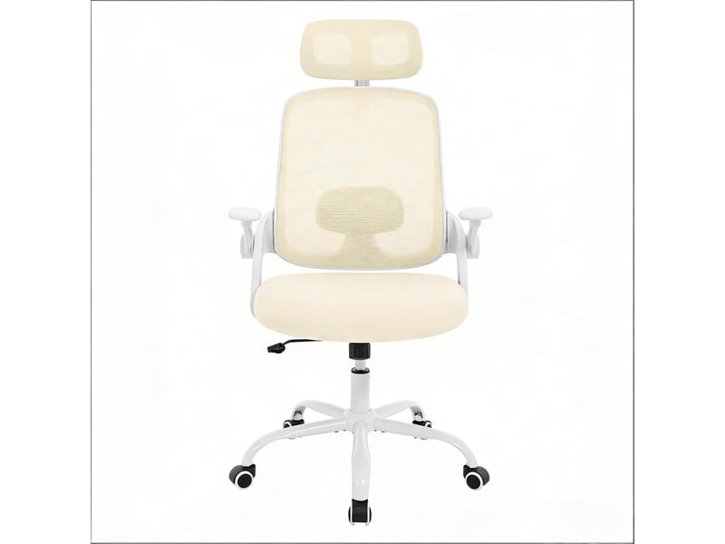  Fauteuil de bureau ergonomique avec appui-tête et accoudoirs 3d beige T5828P493341 - Conforama A