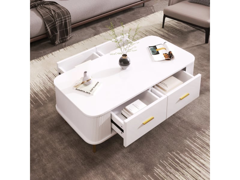 Table basse rectangulaire blanc avec 4 tiroirs - 51x105 cm mdf table basse blanc - Conforama B