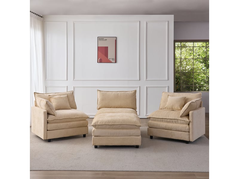  Canapé d'angle modulable 3 places avec méridienne - tissu chenille - 267x154x85 cm  - Conforama E