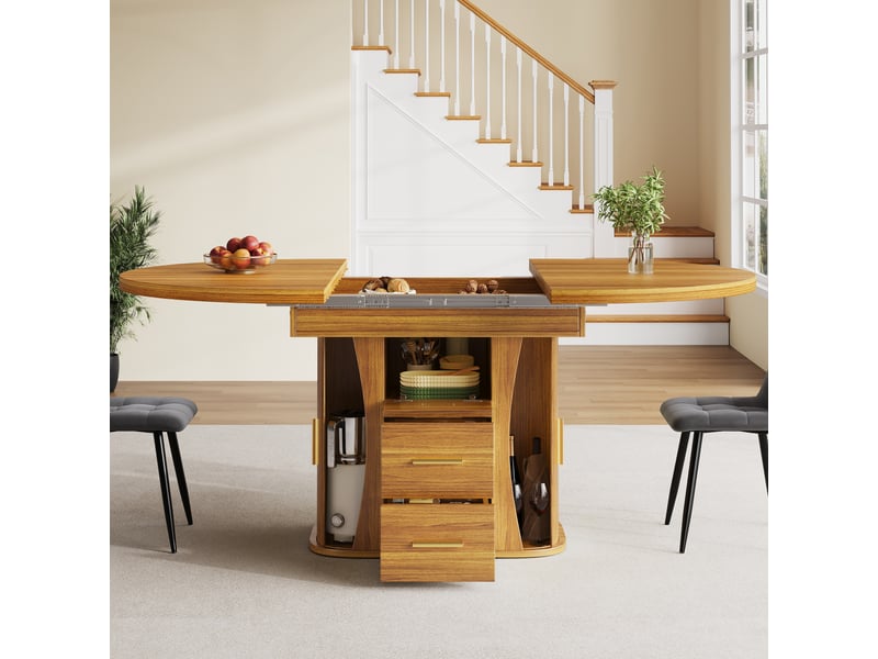 Table de salle à manger extensible avec plateau coulissant en mdf pour salle à manger 118–158×118×77 cm noyer  - Conforama C