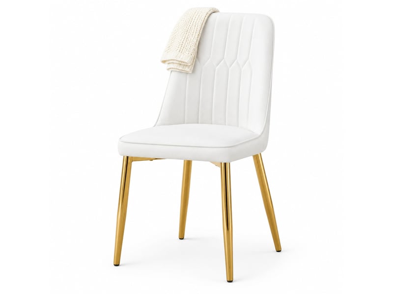  Lot de 2 chaises de salle à manger 40,6x40,6x89 cm, chaise cuisine, dossier ergonomique, blanc et doré, pu et métal  - Conforama A