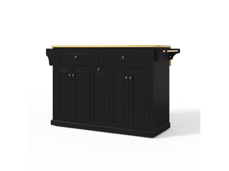 Desserte de cuisine 121 x 69 x 89 cm naturel et noir en mdf, plateau rabattable et roulettes verrouillables - Conforama D