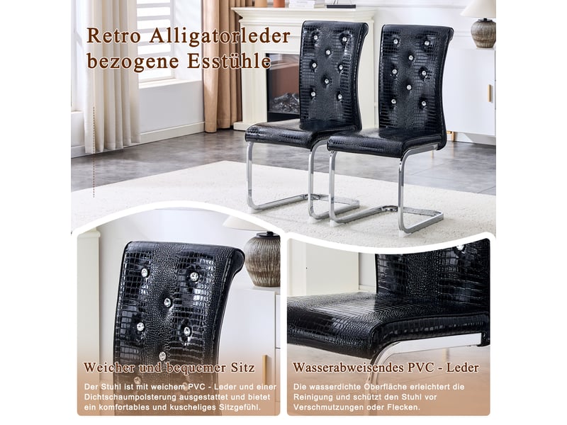 Chaises de salle à manger lot de 2 avec dossier ergonomique - pieds en c métal chromé, pvc noir - Conforama E