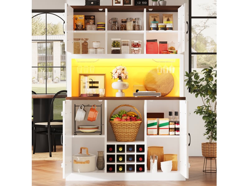 Colonne de cuisine led avec rangement fermé, niche ouverte, étagères réglables, range bouteilles, 120 × 40 × 180 cm - Conforama C