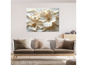 Tableaux, fleurs blanches sur fond ondulé 60x40