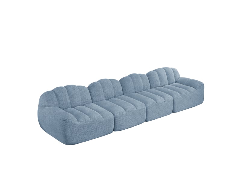  Canapé modulable 4 places bleu en tissu polaire granuleux 366 x 104 x 79 cm  - Conforama A