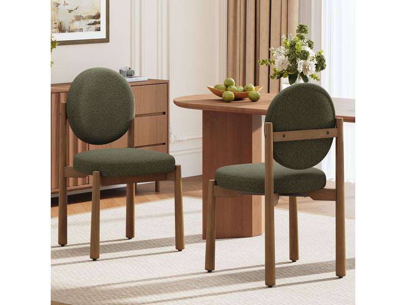 Lot de 2 chaises de salle à manger design moderne, dossier rond confortable, assise épaisse rembourrée, pieds en bois robustes, structure stable pour cuisine et salon, vert - Conforama B