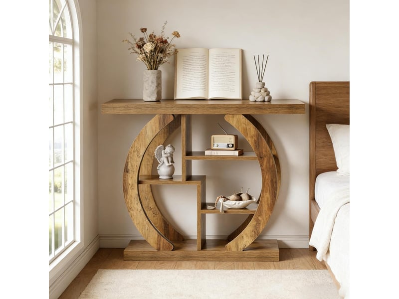  Table console 108 x 30 x 82 cm avec 4 niveaux de rangement, style campagne, bois marron  - Conforama E