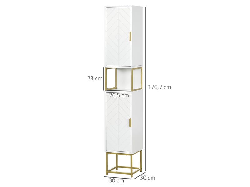  Colonne de rangement pour salle de bain avec niche et 2 placards, étagère réglable, pieds en acier  - Conforama E