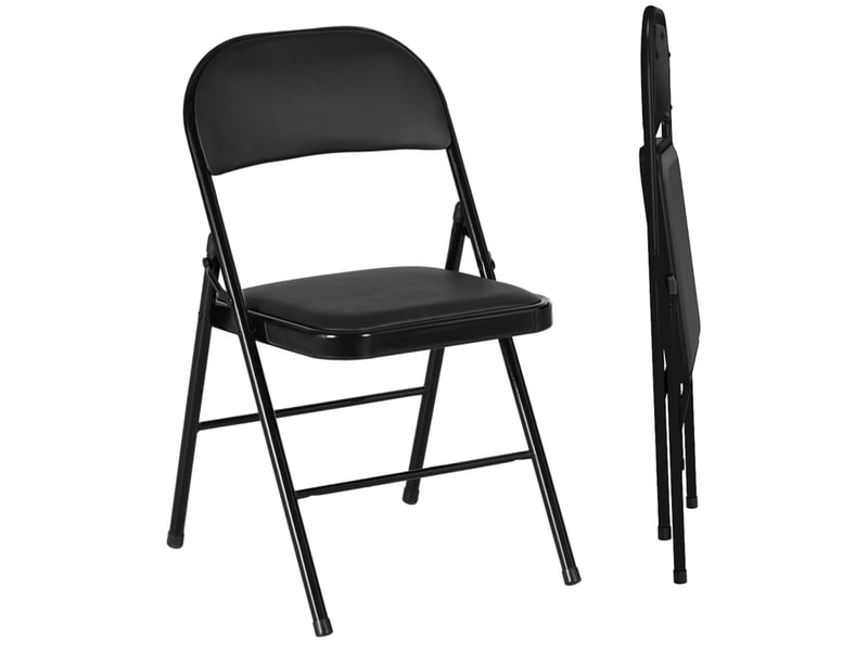  Chaise pliante lot de 2 avec assise rembourrée - lpospi - pieds en métal, bureauaccueil - simili cuir noir  - Conforama A