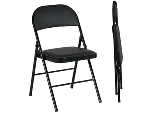 Chaise pliante lot de 2 avec assise rembourrée - lpospi - pieds en métal, bureauaccueil - simili cuir noir