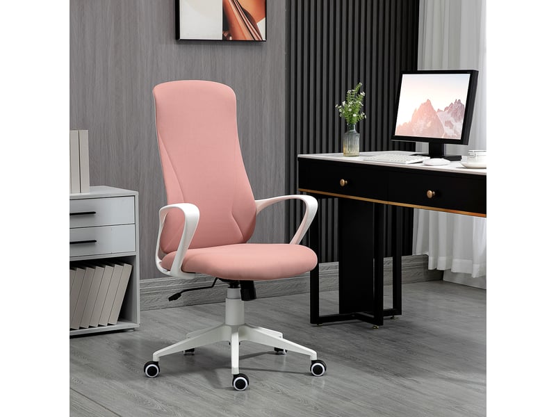  Chaise de bureau ergonomique et rembourrée, réglable en hauteur et à bascule, 62 x 56 x 110-119,5 cm, rose  - Conforama D