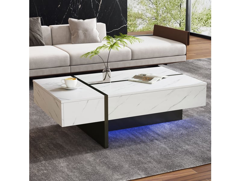  Table basse 105x60x35 cm avec led et 3 tiroirs coloris blanc  - Conforama D