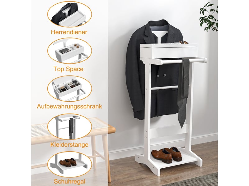  Valet de chambre en mdf tiroir amovible rangement chaussures finition blanche design vertical compact léger et facile à déplacer installation simple instructions fournies  - Conforama E