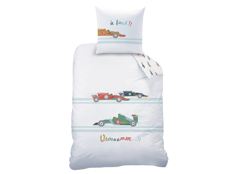 Parure de lit imprimée 100% coton, vroum 140x200+63x63cm  - Conforama C
