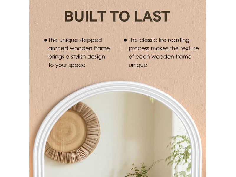  Miroir sur pied 160x50 cm – blanc – cadre en bois, support métal inclinable et image claire sans déformation visible  - Conforama E