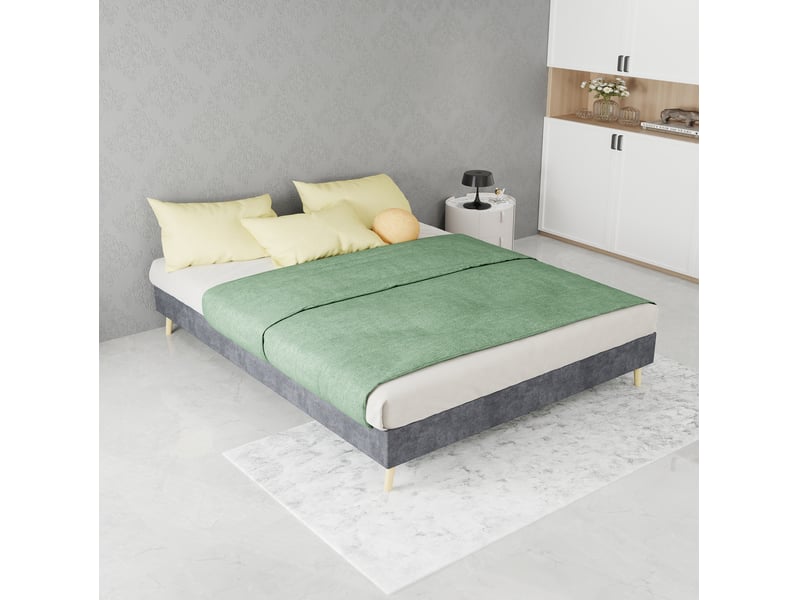  Sommier 2 places 140x200 cm avec matelas coloris gris et finition velours  - Conforama E