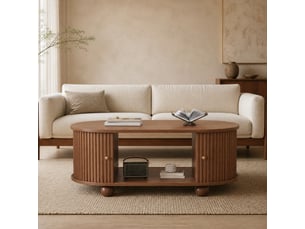 Table basse ovale coloris bois foncé <strong>MAISENTIEL</strong> <strong></strong> - 50 cmx100 cm