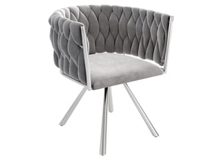 Lot de 6 chaises pivotantes en velours gris avec base argentée et pieds métalliques, style luxueux