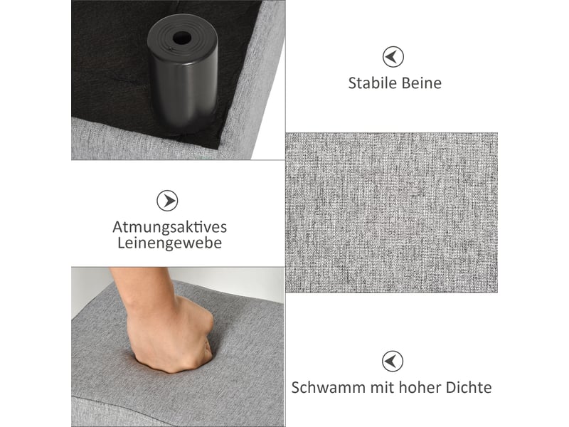  Repose-pieds ottoman rectangulaire rembourré en lin pouvant supporter jusqu'à 150 kg pour salon couloir gris 833-666V70GY - Conforama E