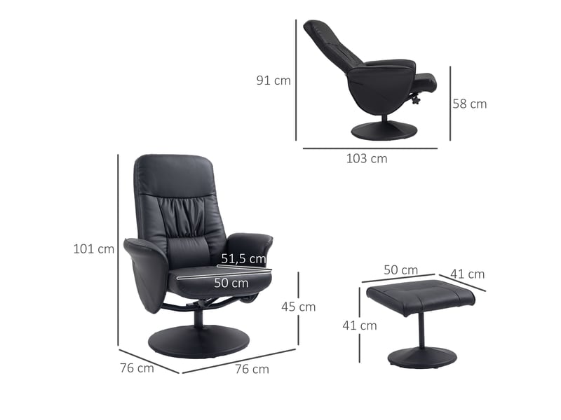  Fauteuil relax inclinable pivotant avec repose-pieds noir en similicuir  - Conforama C