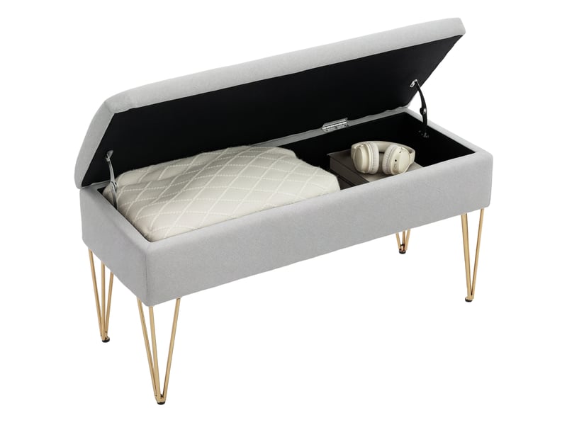  Banc de chevet avec rangement en tissu et pieds en acier, 100 x 40 x 49 cm, gris clair  - Conforama A