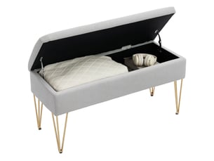 Banc de chevet avec rangement en tissu et pieds en acier, 100 x 40 x 49 cm, gris clair