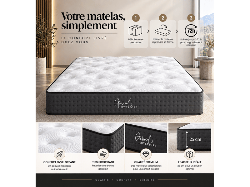  Matelas meridien à ressorts ensachés 140x190 cm épaisseur 25 cm  - Conforama E