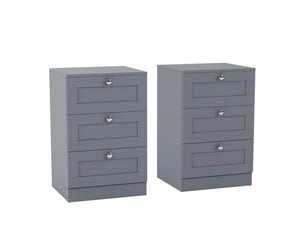 Table de chevet altino 3 tiroirs, commode de nuit, chambre, set de 2, 62x40x36cm, gris