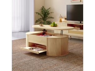 Table basse relevable avec plateau ajustable et étagère coulissante, en mdf, naturel, 110 × 55 × 40 cm - uvrion