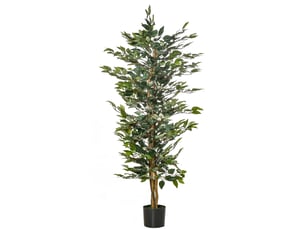 Arbre artificiel réaliste en plastique avec 1008 feuilles, pot en ciment, vert, 150 cm