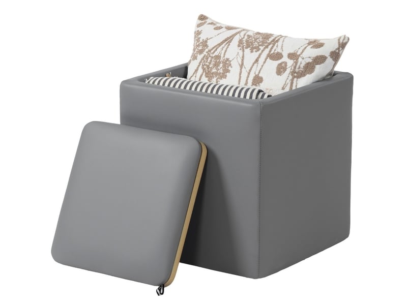  Pouf de rangement 40x40x40 cm avec couvercle réversible mdf gris  - Conforama A