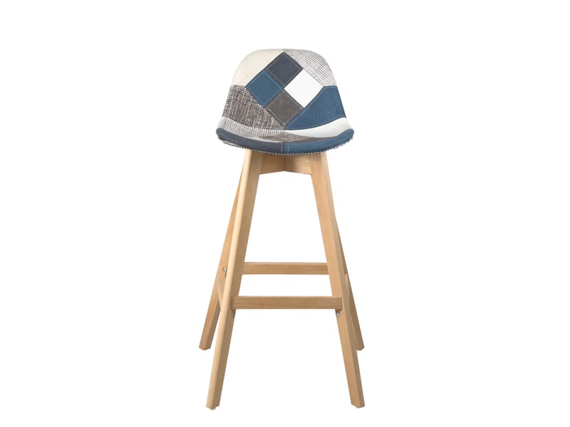  Lot de 2 chaises de bar scandinaves mali 67 cm en tissu patchwork bleu avec pieds en bois clair 469-MALI - Conforama B