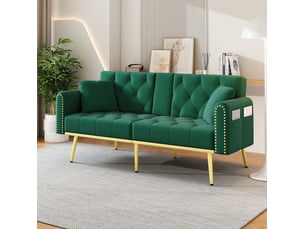 Canapé droit convertible <strong>HAVRYA</strong> <strong></strong> 2 places Velours vert