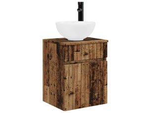Meuble de lavabo mural, rangement salle de bain bois ancien 39x41x64.5 cm
