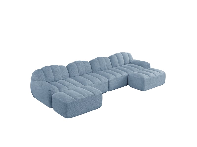  Canapé d'angle modulable en u 4 places bleu, tissu bouclette et 2 ottomans, idéal pour le salon familial  - Conforama A