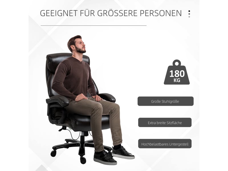  Fauteuil de bureau ergonomique marron, similicuir, rembourrage épais, hauteur réglable  - Conforama W