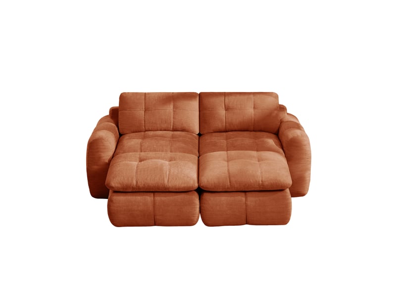  Canapé modulable 2 places modenvie avec 2 poufs, assise large et profonde, revêtement chenille, orange, 194 x 160 x 68 cm  - Conforama A