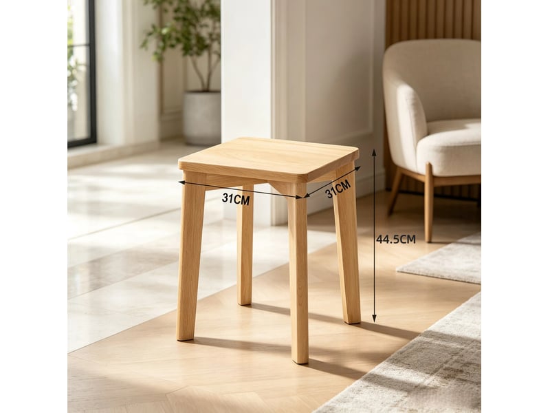  Lot de 2 tabourets empilables 31x31x44,5 cm en bois de hêtre, coloris bois naturel  - Conforama E