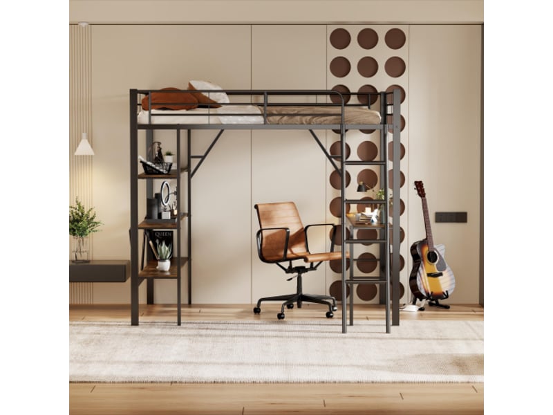 Lit mezzanine 90x200 cm coloris noir métal lit enfant noir - Conforama D