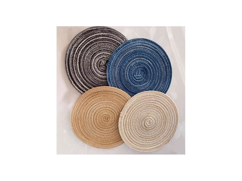  Lot de 4 sets de table ronds en coton tissé, sets de table antidérapants lavables résistants à la chaleur, sets de table ronds pour fêtes et dîners de table  - Conforama A