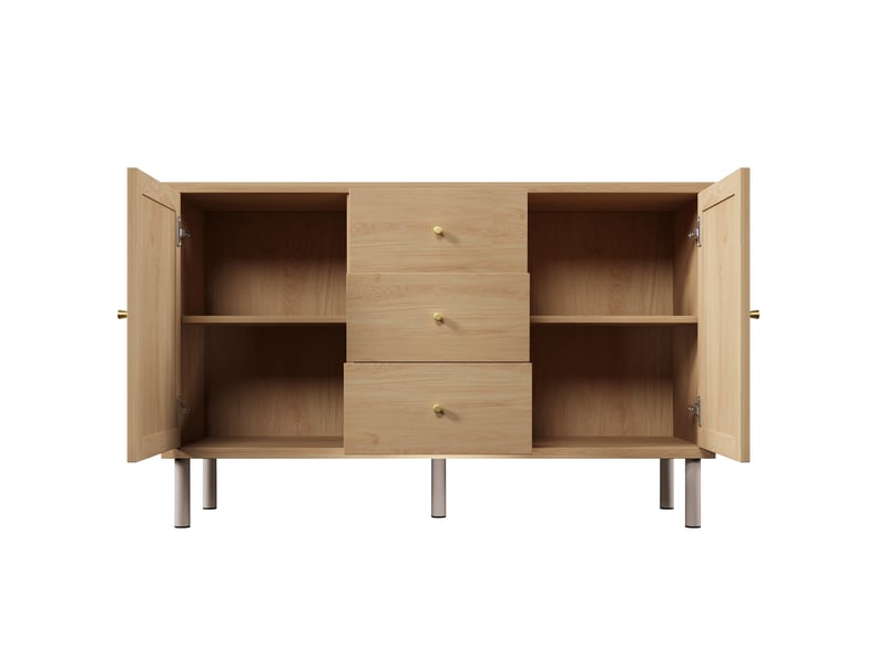  Buffet chêne 120 × 40 × 75 cm, 3 tiroirs, 2 portes et pieds métal IKSETERA TRADING LTD - Conforama W